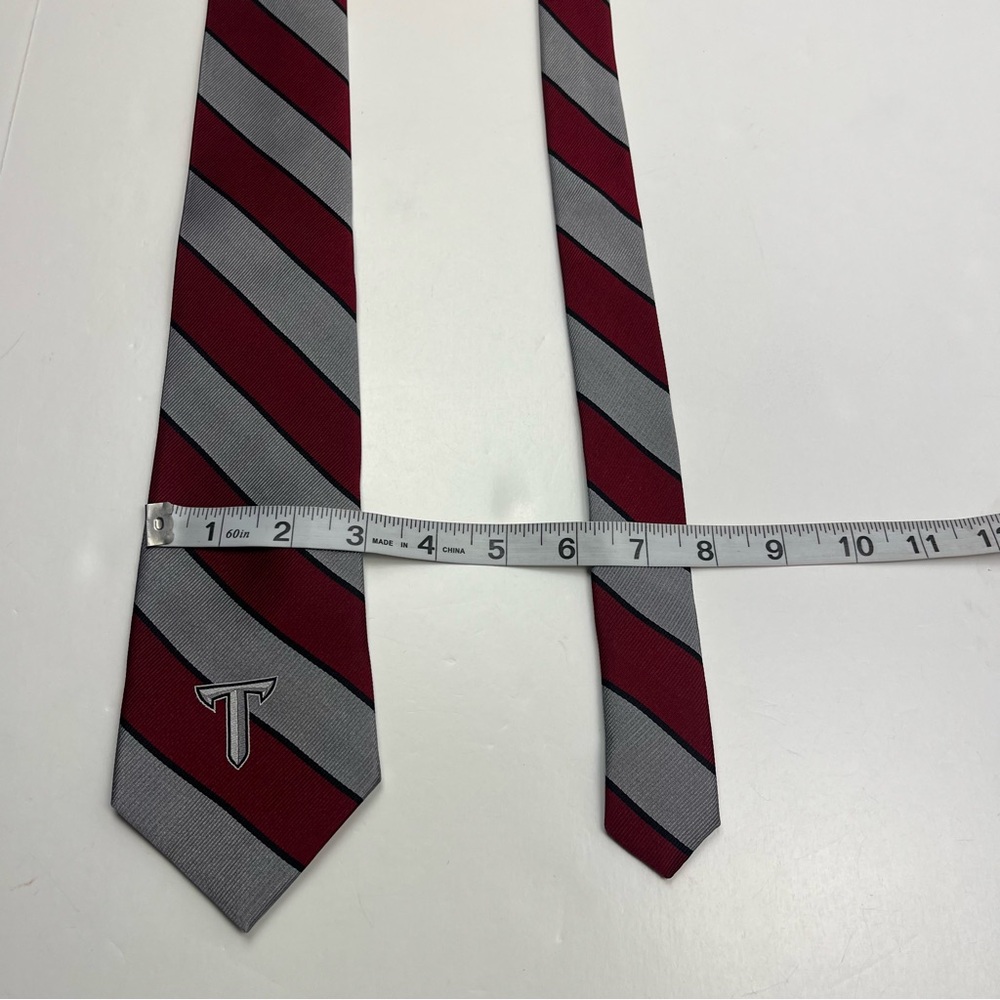 Troy University Burgundy Gray Stripe 100% Silk Neck Tie Office Work Preppy NEW - Picture 7 of 10